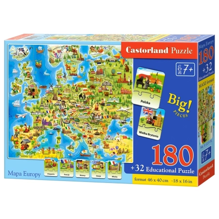 PUZZLE CASTOR 180 el. Mapa Europy + 32  Edu Puzzle